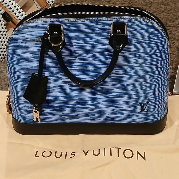 Louis Vuitton Alma PM Epi Denim Leather Handbag Boston Bag Blue - Picture 12 of 15